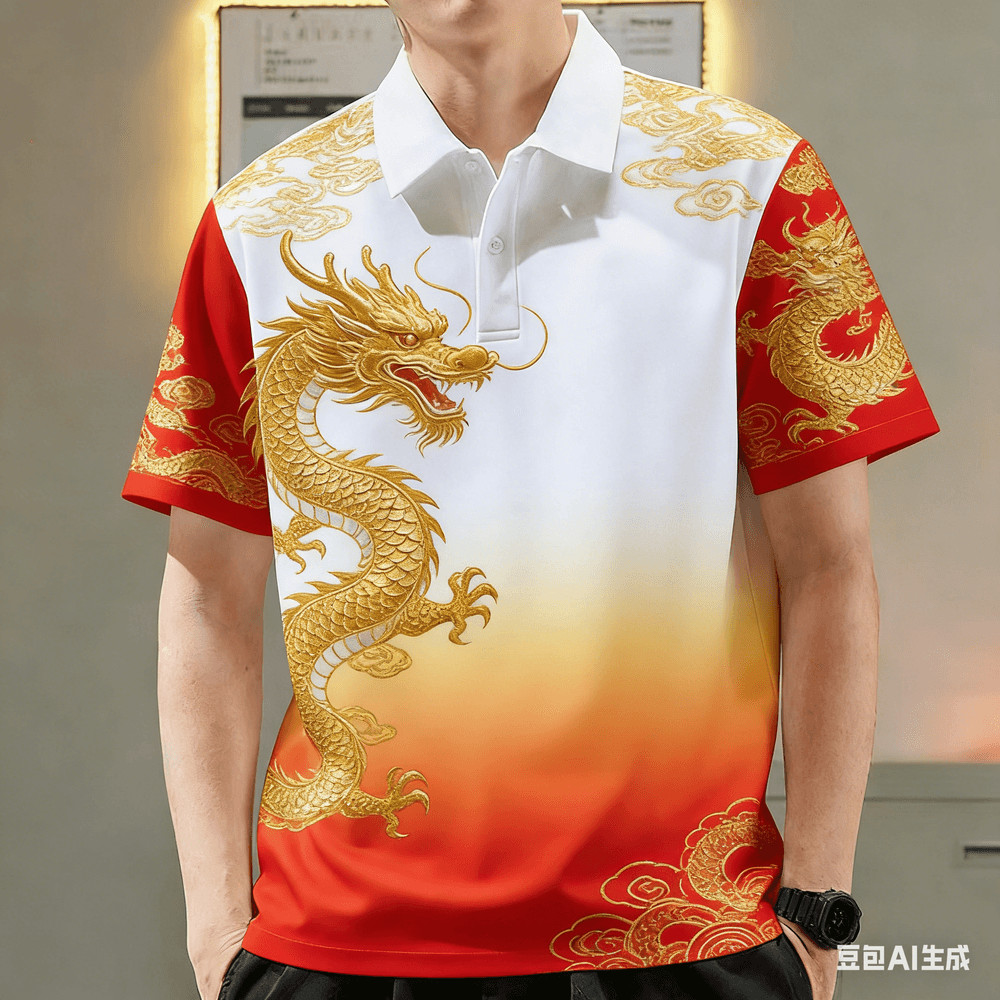 เสื้อโปโลแขนสั้นผู้ชาย สไตล์จีน เหมาะสำหรับใส่กลางแจ้งและลำลอง