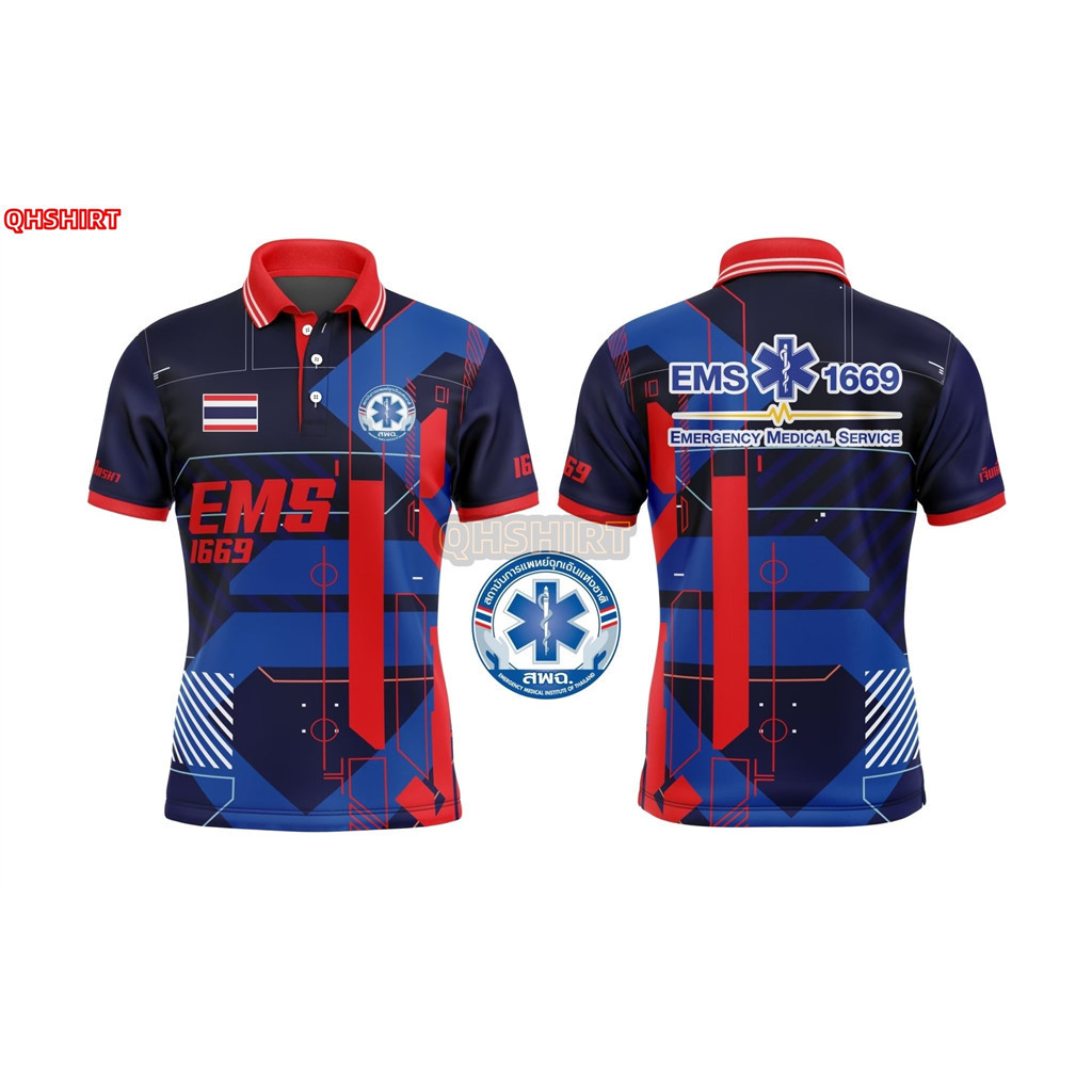 EMSเสื้อโปรโล ชายBeautiful EMS พิมพ์เสื้อโปโลผู้ชายสวมใส่ใหม่และพร้อมที่จะไปทํางาน บริการแพทย์ฉุกเฉิ