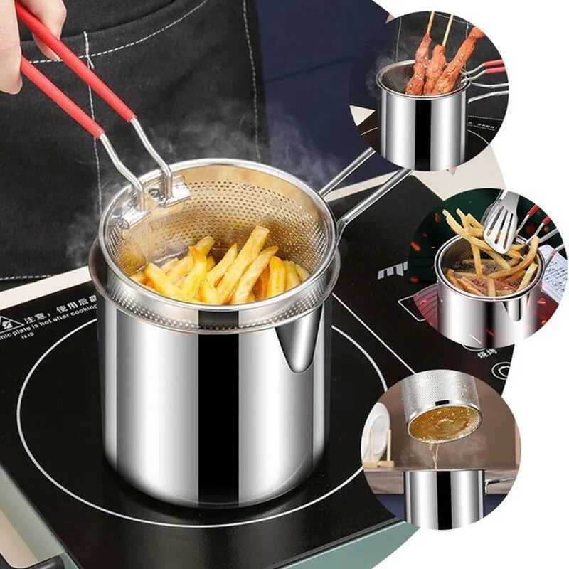 C Small Frying Pan With Stainless Steel Frying Basket For Household Use, Multifunctional Cooking To