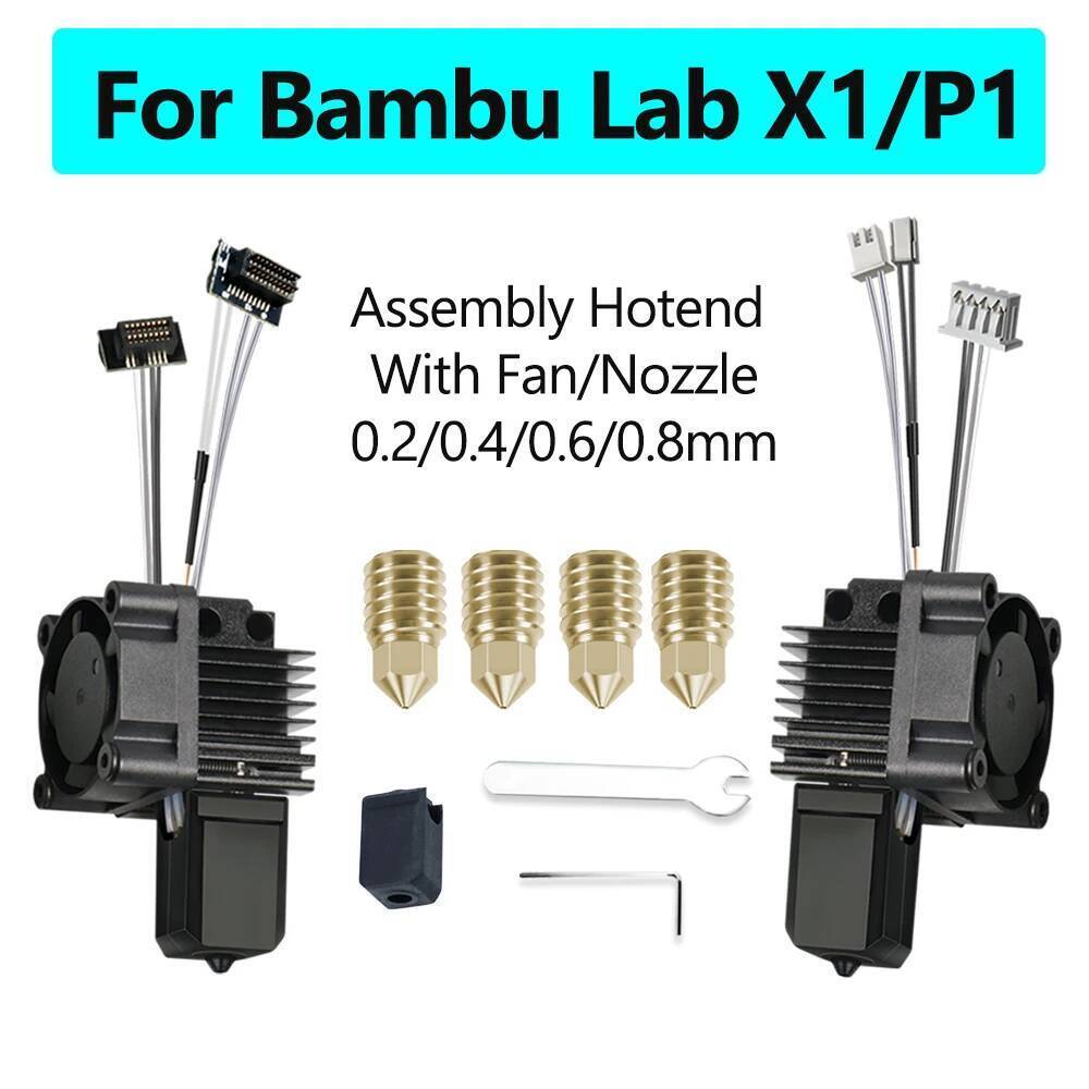 Complete Hotend Assembly Hotend สําหรับ Babambu Lab X1 X1C P1P P1S พร้อมพัดลมอัพเกรด 2.0 พร้อมหัวฉีด