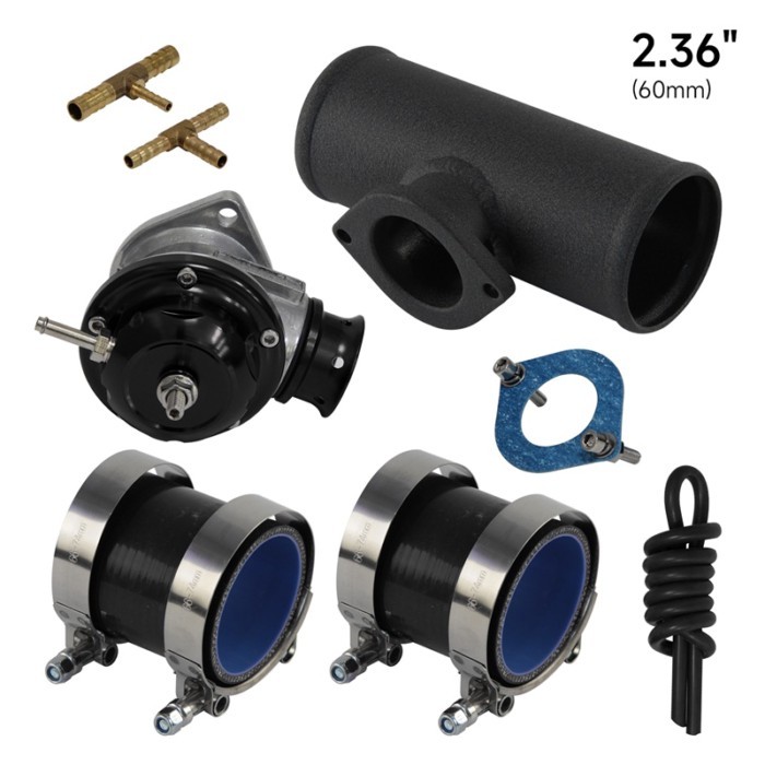 10psi Adjustable Turbo Blow Off Valve & 60mm BOV Type RS/S Flange Pipe & Silicone Hoses & Clamps Bl