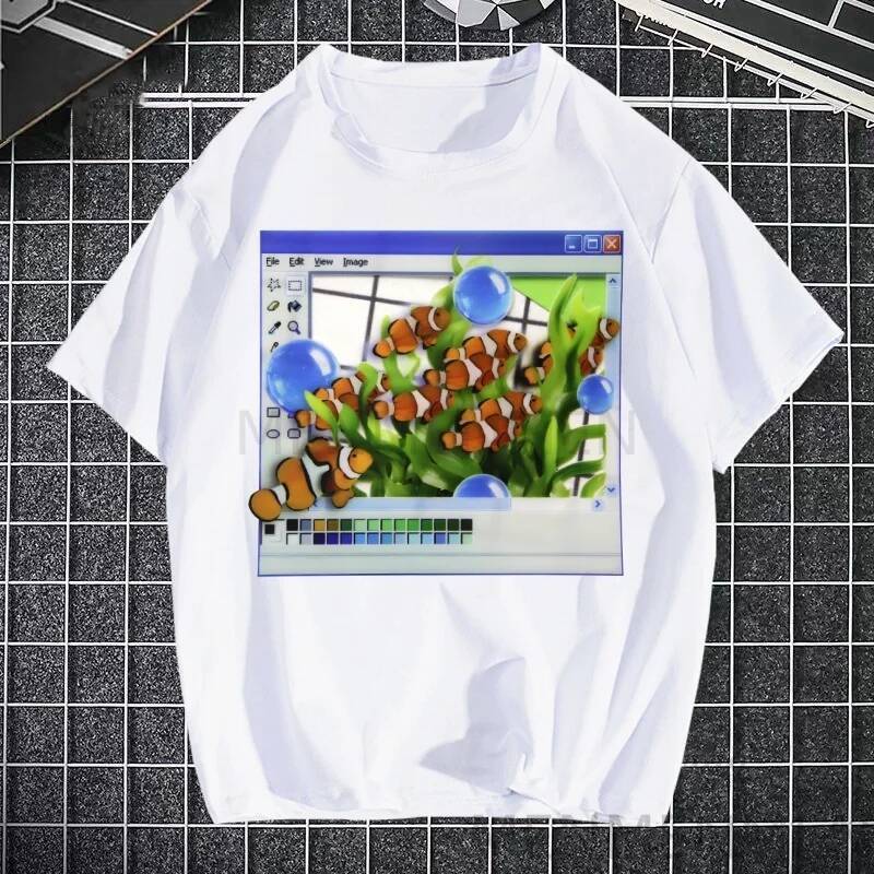 Frutiger Aero Awesome T เสื้อยืดผู้ชาย แบบโอเวอร์ไซซ์และฮิปฮอป คุณภาพสูง