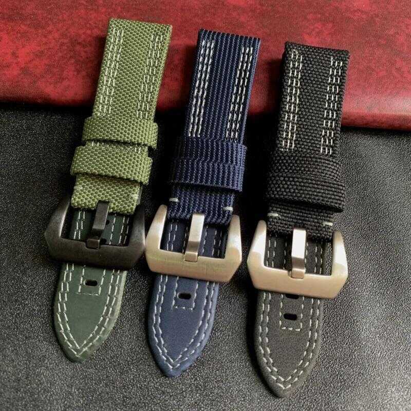 C 24Mm Black Blue Gray Soft Leisure Sports Style Nylon Canvas Leather Watch Str For Panerai 44Mm Di
