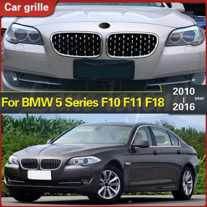 For BMW 5 Series F10 F11 F18 520i 523i 528i 520d 530d 10-16 Diamond Kidney Grille Car Front Bumper