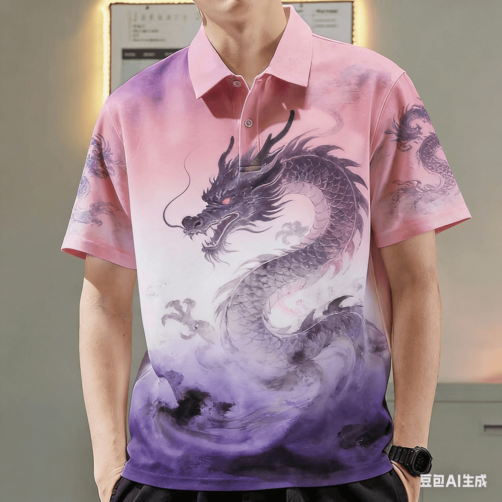 เสื้อโปโลผู้ชายสําหรับผู้ชายเสื้อผ้าจีนมังกรกราฟิกพิมพ์เสื้อลําลองแขนสั้นเสื้อโปโลกลางแจ้ง Street สว