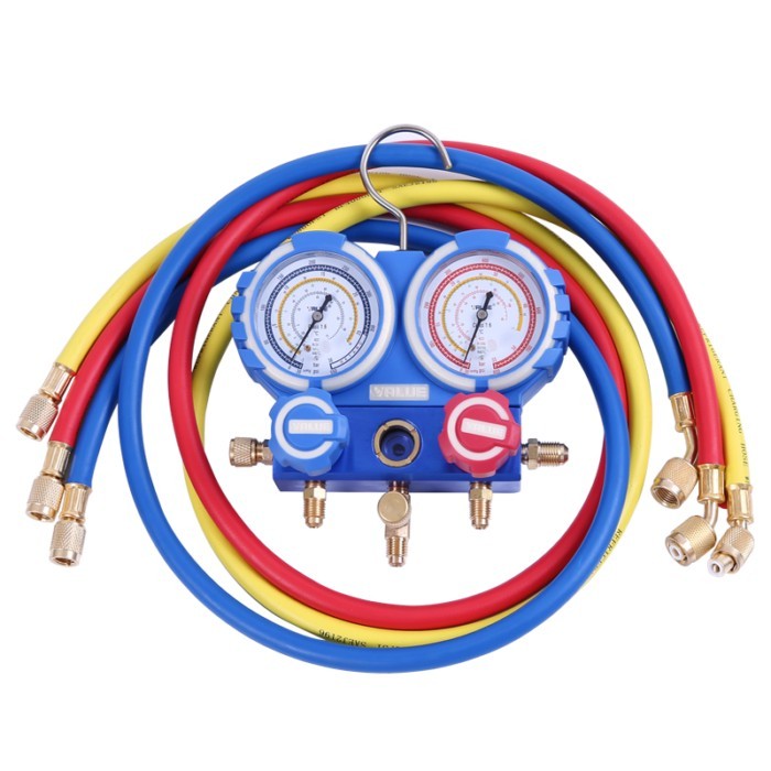 Refrigerant Manifold Gauge Set  Tools with Hose and Hook for R12 R22 R404A R134A Air Condition Refr