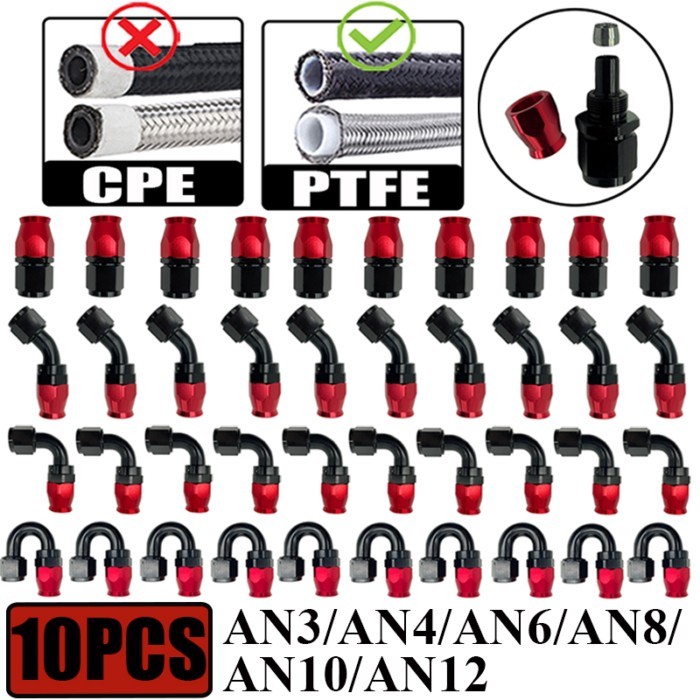 10X 3AN 4AN 6AN 8AN 10AN E85 PTFE Oil Fuel Line Hose Swivel End Fittings Adapter Cooling Pipe Conne