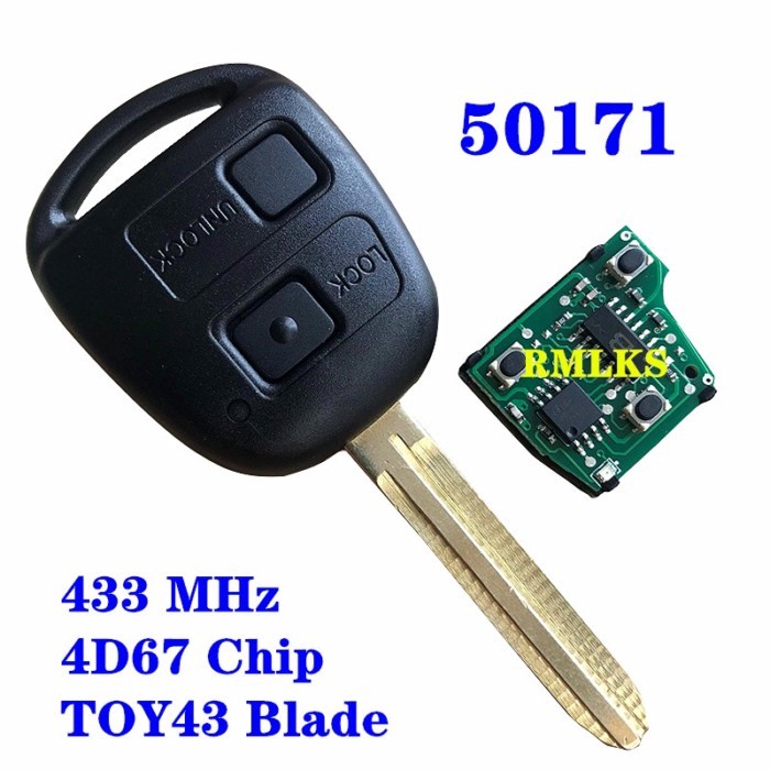 Remote Key 50171 433MHz 4D67 Chip Replacement 2 Button Remote Car Key Fob Fit For Toyota Prado 120