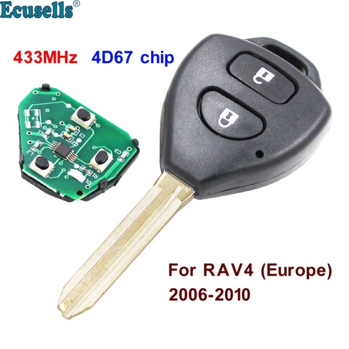 2 Buttons Remote Key fob 433MHz with 4D67 Chip Inside for Toyota RAV4 Corolla Europe 2006 2007 2008