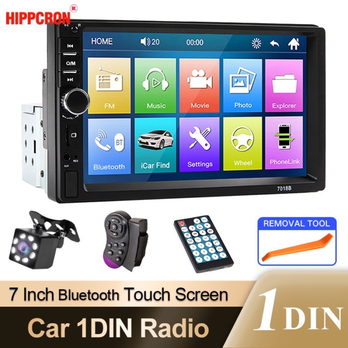 Hippcron 7" Car Stereo Radio 1din MP5 Multimedia Player HD Touch Screen FM ISO Power Aux Input Blue
