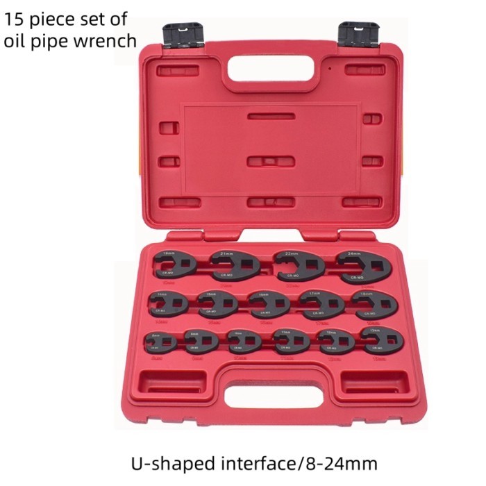 15 Piece Set Of Oil Pipe Wrench Single Opening U-shaped Joint 8-24mm Narrow Space Special Tool Auto