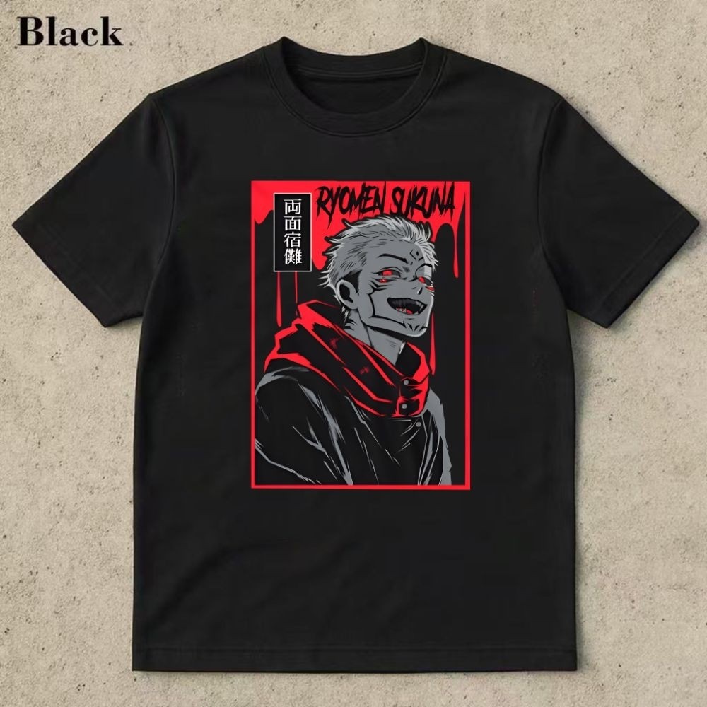 Ryomen Sukuna Anime Character Design เสื้อยืดสีดําฤดูร้อนเสื้อยืดแขนสั้น