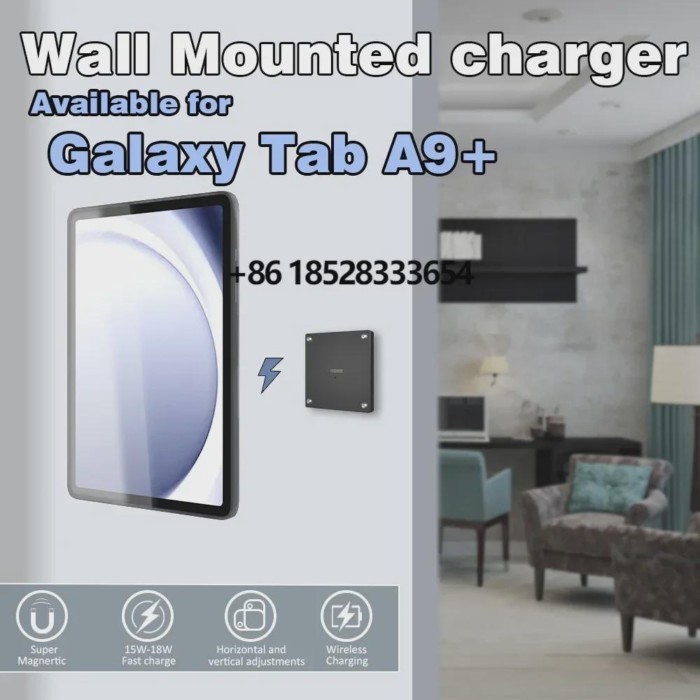 For Samsung Galaxy Tab A9+ 11 inch Stand, Wall Mount A9 Plus Tablet Stand 18W Fast Charging Magneti