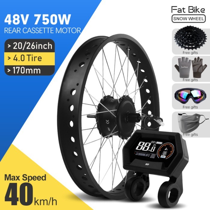 Ebike Fat Tire Conversion Kit 48V 750W Brushless Rear Cassette Hub Motor Wheel Dropout 170mm For Sn