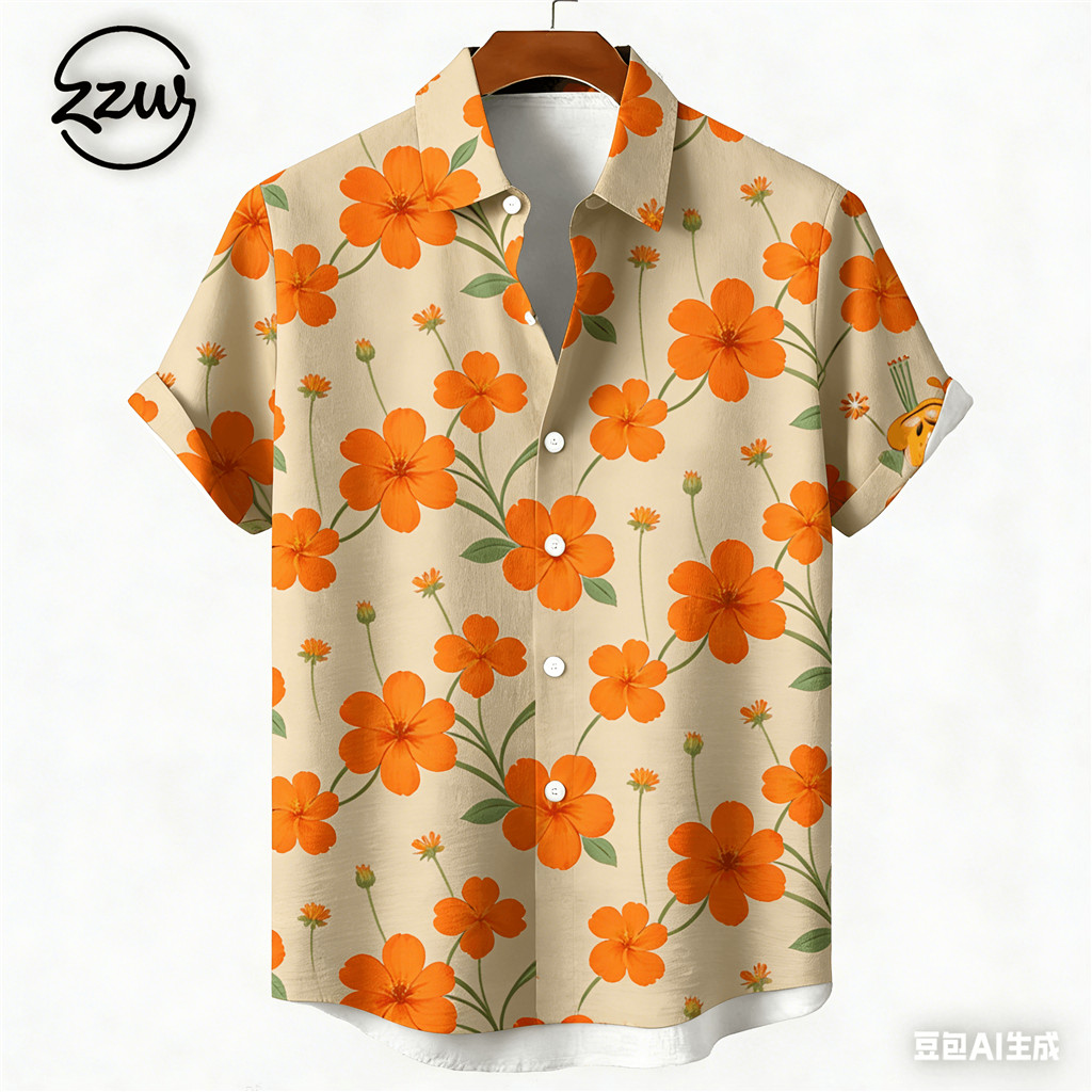 เสื้อเชิ้ตลำลองสไตล์ฮาวายสำหรับทั้งชายและหญิง ออกแบบจากเทศกาลสาดน้ำและดอกไม้