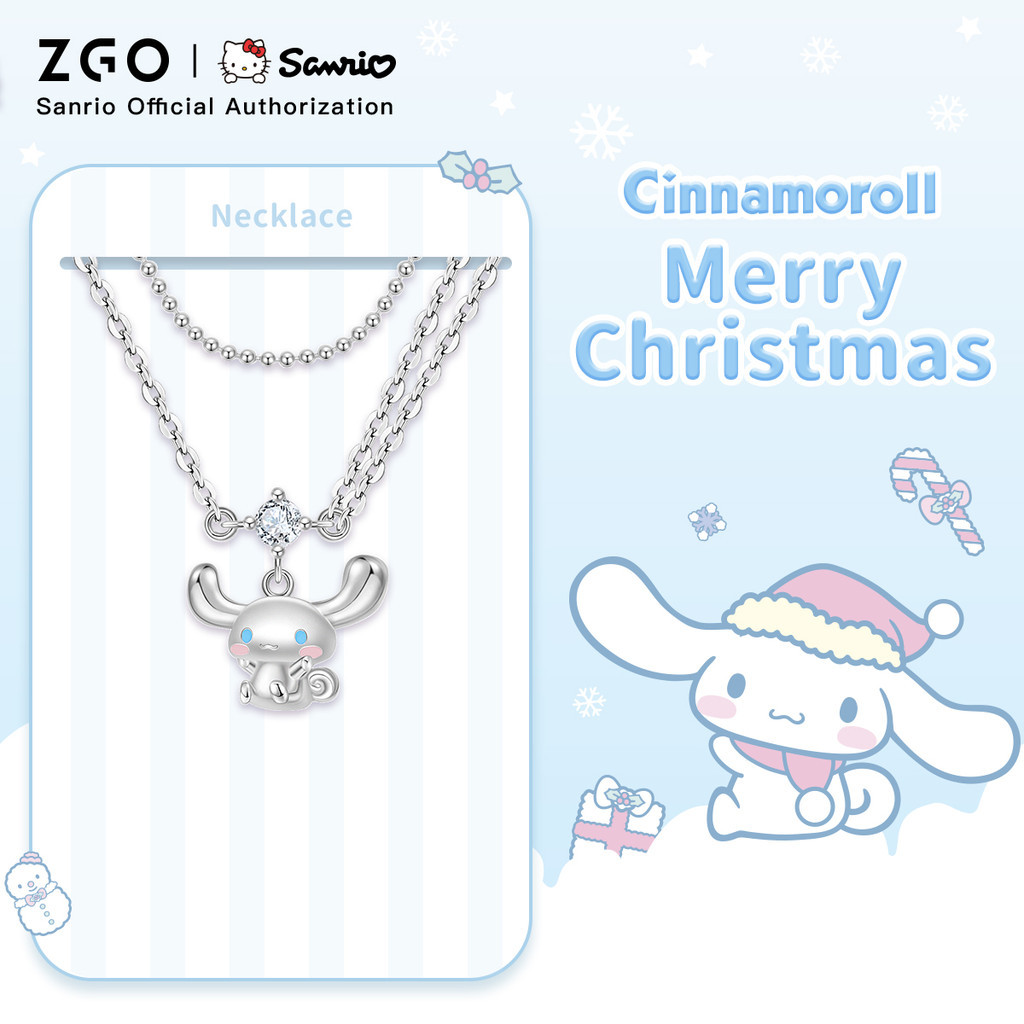 ♞,♘สร้อยคอเงินผู้หญิงดีไซน์สองชั้น ZGO Cinnamoroll สไตล์แฟชั่นสำหรับของขวัญคริสต์มาส