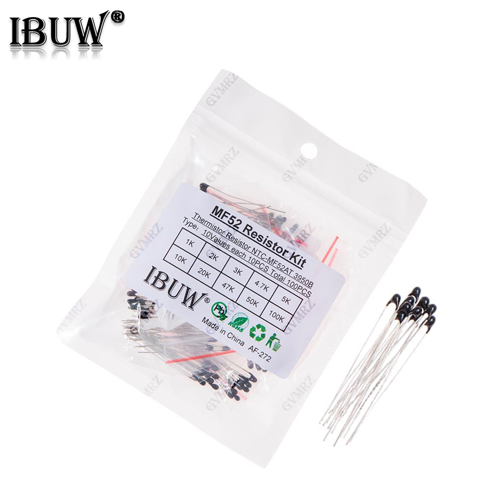 100PCS 10 ค่า MF52 NTC Thermistor Kit 1K-100K 3950B สําหรับอุณหภูมิ Sensing & Circuit Overheat Prote