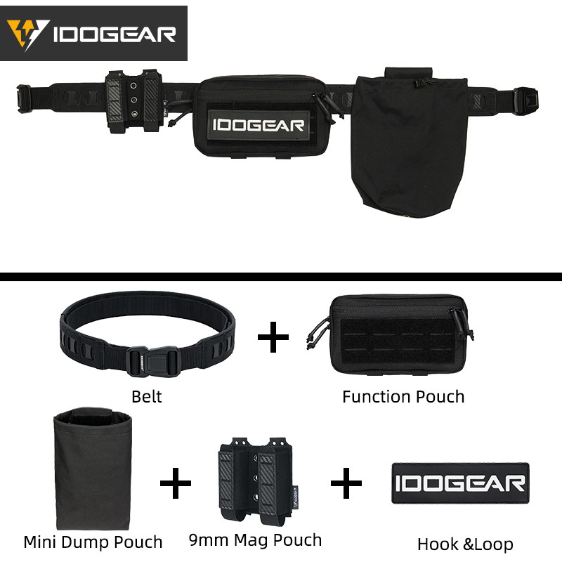 IDOGEAR Tactic Belt Set with Double 9mm Mag Pouch with Sundries Pouch Dump Pouch Patch Functional 34