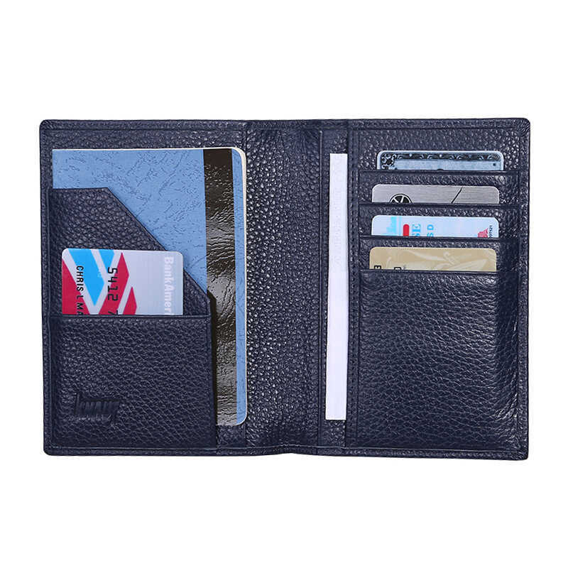 Cowhide Passport Bag Multifunctional Bank Card Passport Leather Case Travel Passport Bag Blue HZ-03