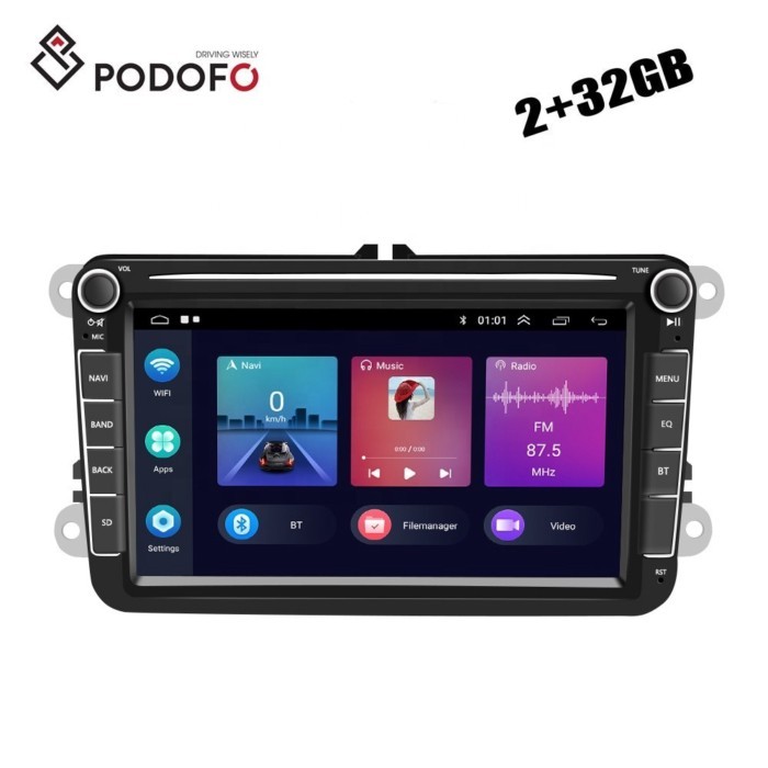 (EU/UK Stock) Podofo 8'' Android 13 Autoradio Car Radio Carplay Android Auto GPS WiFi FM RDS For VW