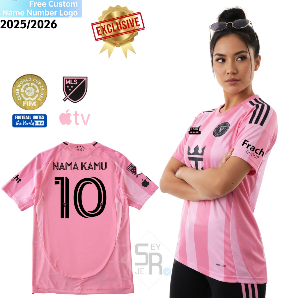 LADIES Jersey Intrmm Home 2025 2026 สีชมพูเสื้อฟุตบอลที่กําหนดเองพิมพ์เต็ม Patch MLS PD PILDUN ชื่อห