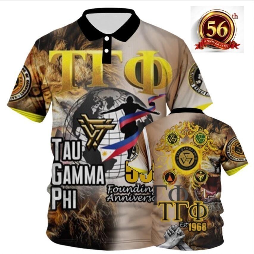 ใหม่ TAU GAMMA PHI NEW EDITION FULL SUBLIMATION TRISKELION 56TH ANNIVERSARY 3D CUSTOM POLO SHIRT,STY
