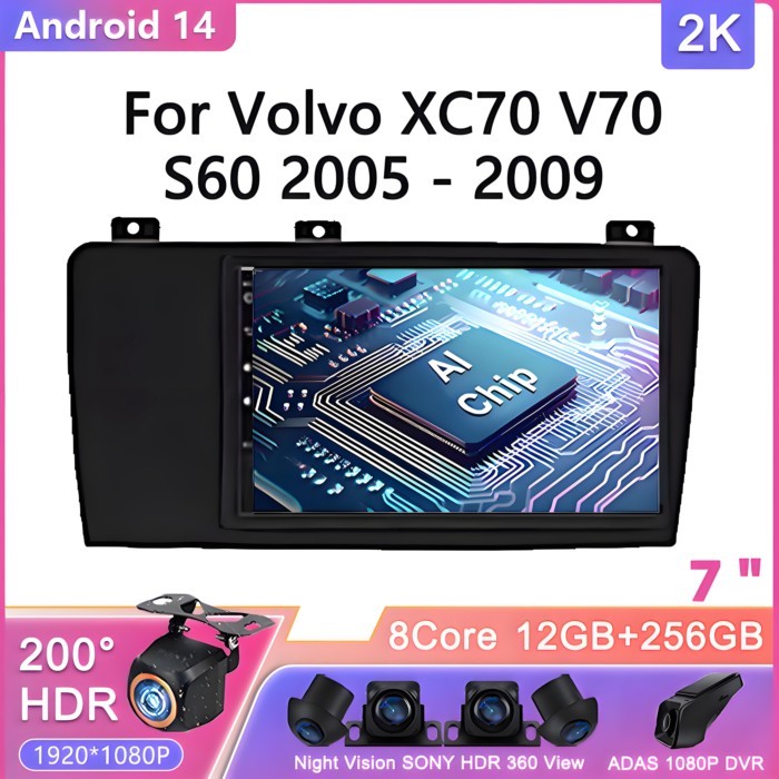 7"inch Android 14 For Volvo XC70 V70 S60 2005 - 2009 Car Radio Multimedia Video Player Navigation G