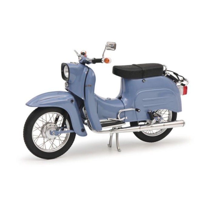 Schuco Schuco 1: 10 Simson Simson Schwalbe โมเดลรถมอเตอร์ไซค์โลหะผสมสีฟ้าอ่อน