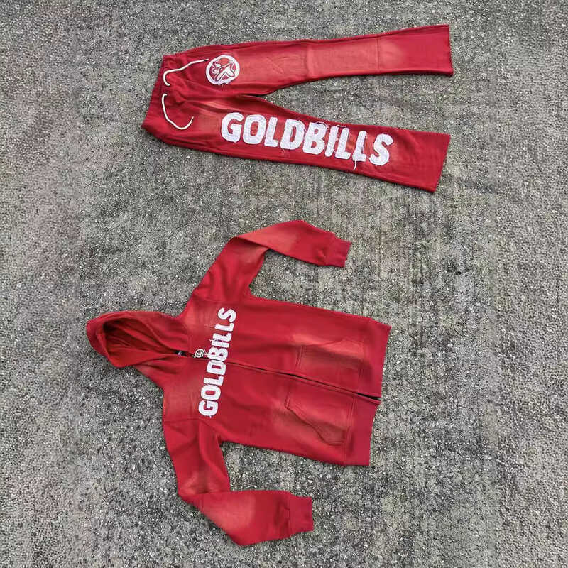 เซ็ทเสื้อกันหนาวพร้อมหมวกพัตช์เวิร์คและกางเกงวอร์ม สไตล์Vintage Y2K อินเทรนด์