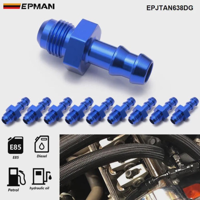EPMAN 10PCS 6AN Male Flare To 3/8" Hose Barb Fuel Line Tube Fitting Adapter Blue Aluminum For Fuel
