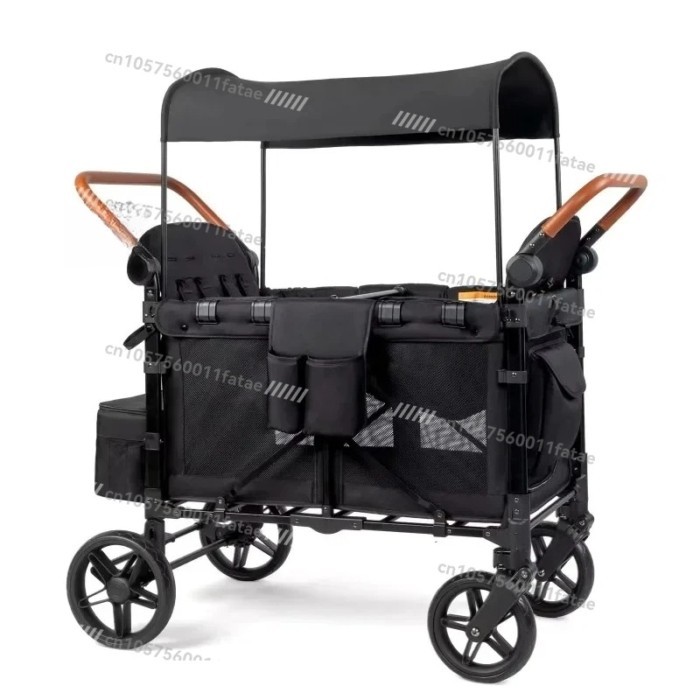 Outdoor Wagon Stroller 4 Seat with Full Canopy Camping Folding Wagon Stroller 4 Seater for Kids