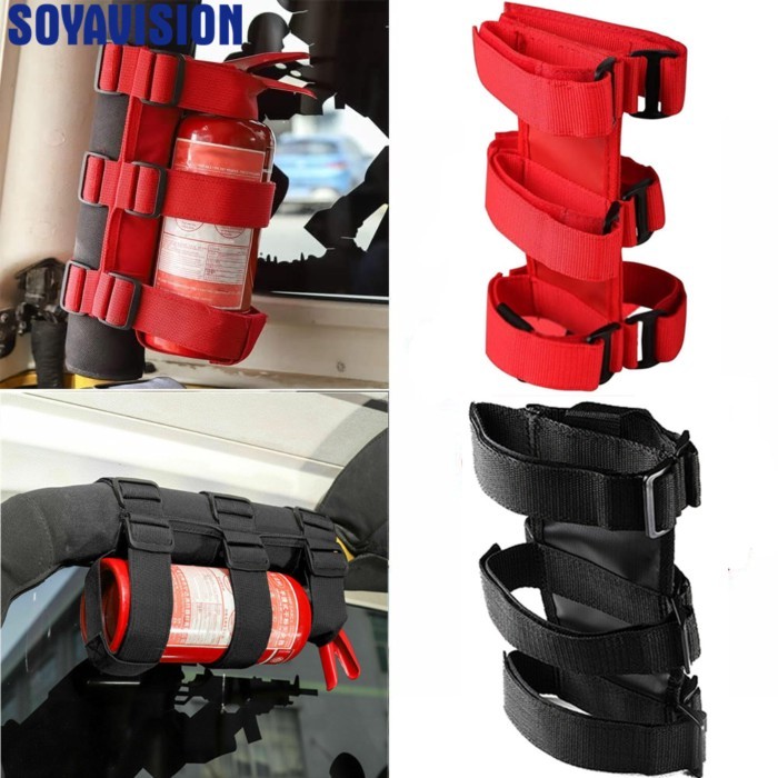 Black/Red Roll Bar Fire Extinguisher Holder Adjustable Fire Extinguisher Strap Mount for Jeep Wrang