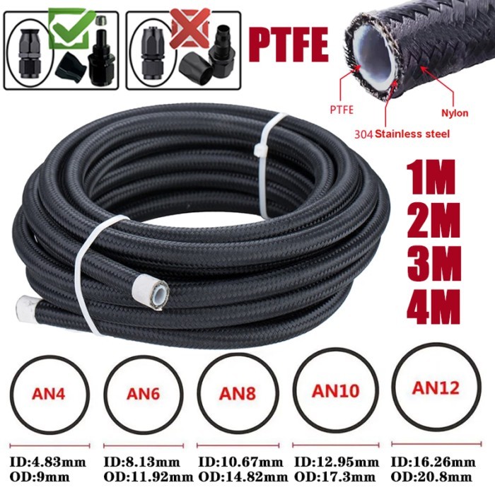 1M/2M/3M/4M 3AN 4AN 6AN 8AN 10AN PTFE E85 Fuel Hose Oil Gas Cooler Line Turbo Pipe Brake Tube Nylon