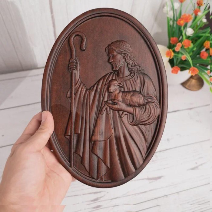 Religious Mural Jesus Shepherd Wall Decor IconStatue, Catholic Figure Home Living Decor