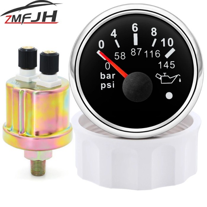 Red Backlight Oil Pressure Gauge Sensors Modification 0-10bar 0-145psi 52mm Oil Pressure Meters For