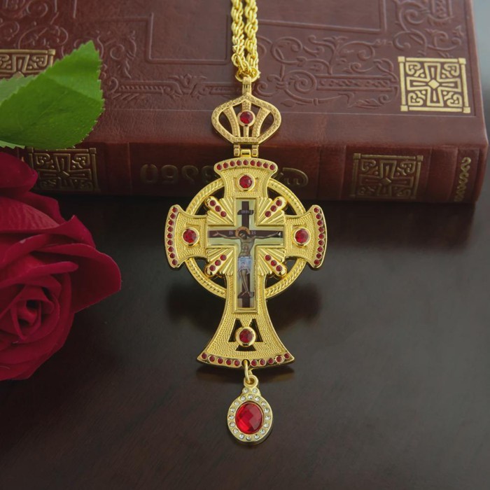 Greek Orthodox Church Bishop's Pectoral Cross Necklace for Priest Ordination Crafted with Unique Ho