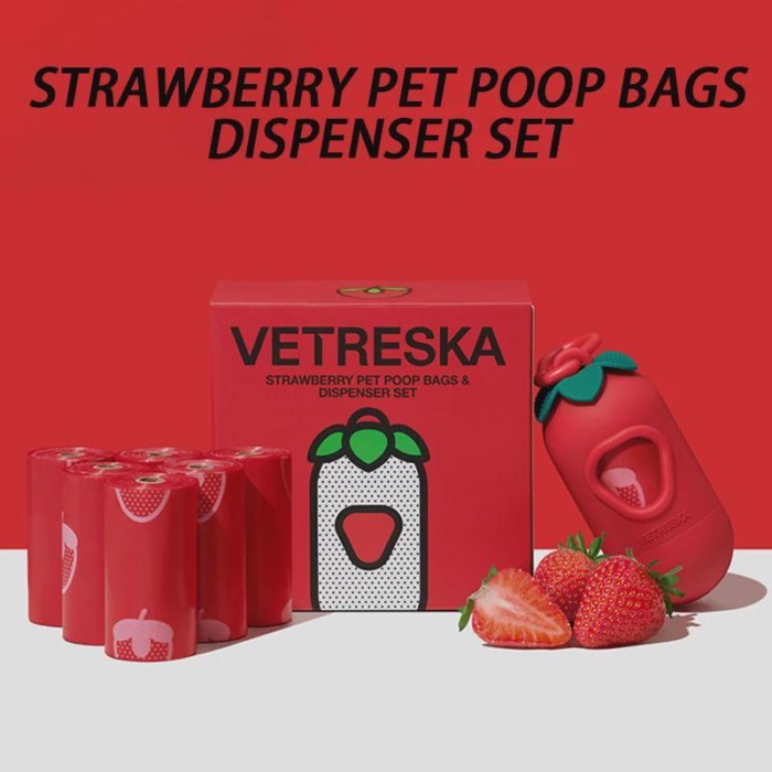 7 Rolls Dogs Poop Bags Dispenser Strawberry Scented Eco Friendly Dogs Waste Bag Thick Biodegradable