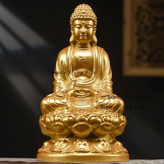 Pure Wood Buddha Statue of Shakyamuni Buddha Solid Wood Carved Buddha Statue Wooden Gifts Home Deco