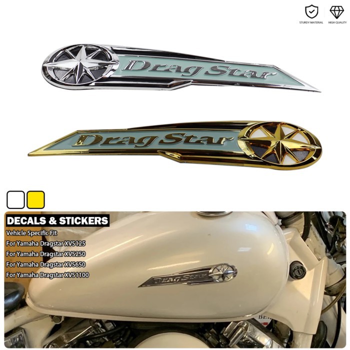 Fuel Tank Badge Sticker Decal 3D Chrome Drag Star Logo For Yamaha XVS250 XVS 125 XV 250 400 650 110