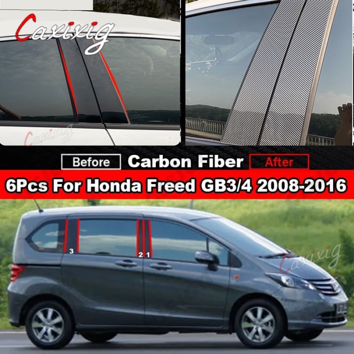 Window Door Column B C Pillars Post Cover Trim For Honda Freed GB3 GB4 2008-2016 Glossy Black Carbo