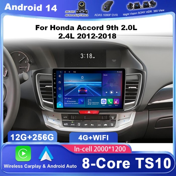 Android Car Radio Stereo For Honda ACCORD 9 2.0L 2.4L 2012 2013 2015 2016 2018 Auto Player Multimed