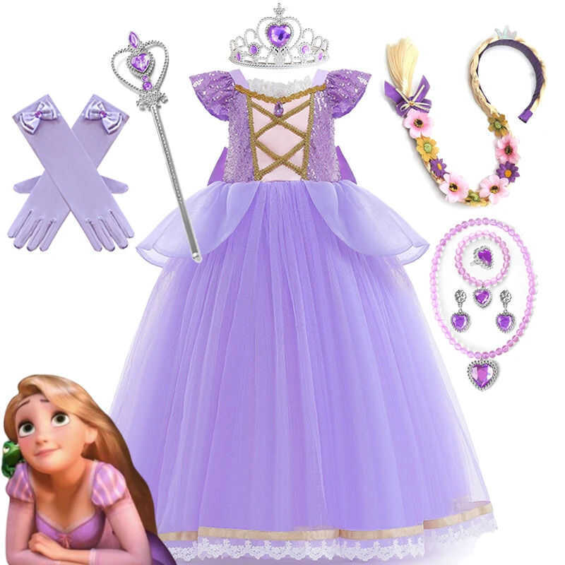 C Rapunzel For Little Girls Ury Costume Movie Tangled Kids Cosplay Carnival Party Birthday Hallowee