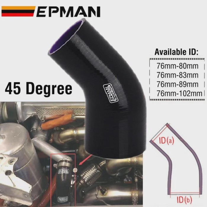 EPMAN 3"-4" 4-Ply Silicone 45 Degree Elbow Reducer Hose BLACK For BMW E36 325 328 M3 70-80/76-83/76