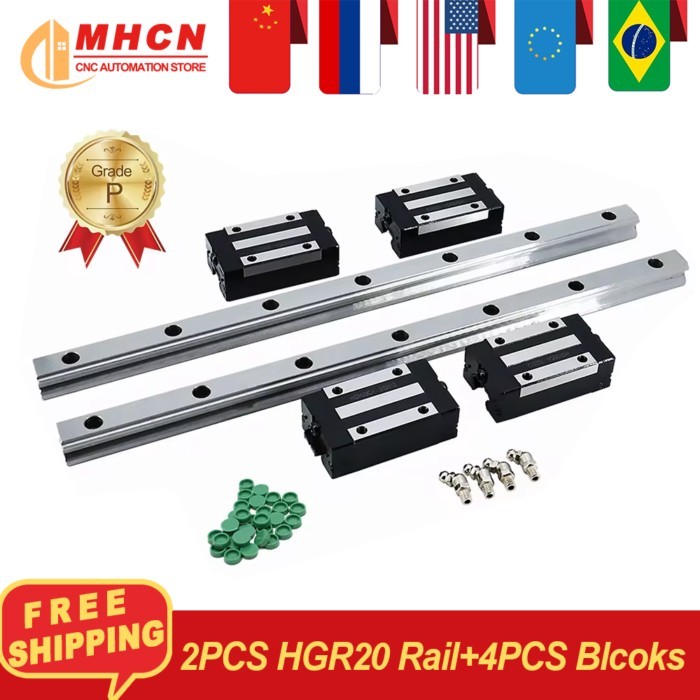EU warehouse Linear Guides 2 pcs HGR20 200-2500mm Linear Rails + 4 pcs HGH20CA / HGW20CC Carriages