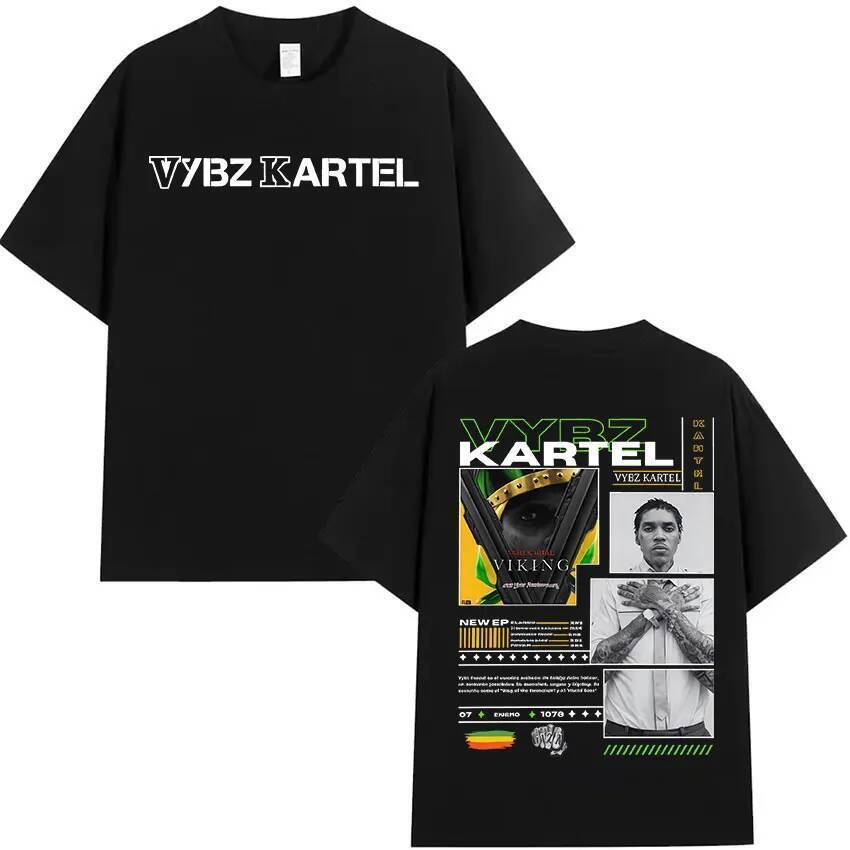 เสื้อยืดแขนสั้นสำหรับผู้ชายสไตล์ Hip Hop จากอัลบั้ม Rapper Vybz Kartel ปี 2026 ทำจากผ้าฝ้ายคุณภาพดี