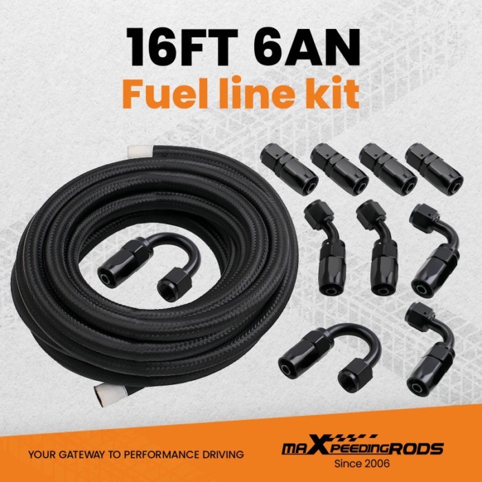 AN6 -6AN Fitting Stainless Steel Nylon Braided Oil Fuel Hose Line 16 Feet Kit Oil Hose Pipe + Fitti