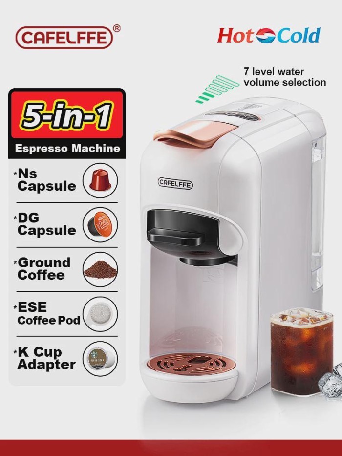 Cafelffe 5 in 1 Capsule Coffee Machine Fit Dolce gusto Nespresso Capsule ESE Pod Ground Coffee K-cu