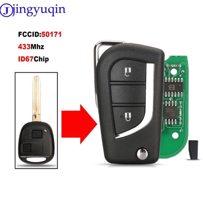 jingyuqin Modified Flip 2 Buttons Remote Key Fob 433MHz 4D67 Chip For Toyota Prado 120 RAV4 Kluger