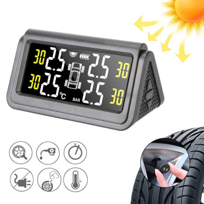 Solar TMPS With 4 Sensors Car Tire Pressure Monitoring System USB Charging Colorful Digital LCD Dis