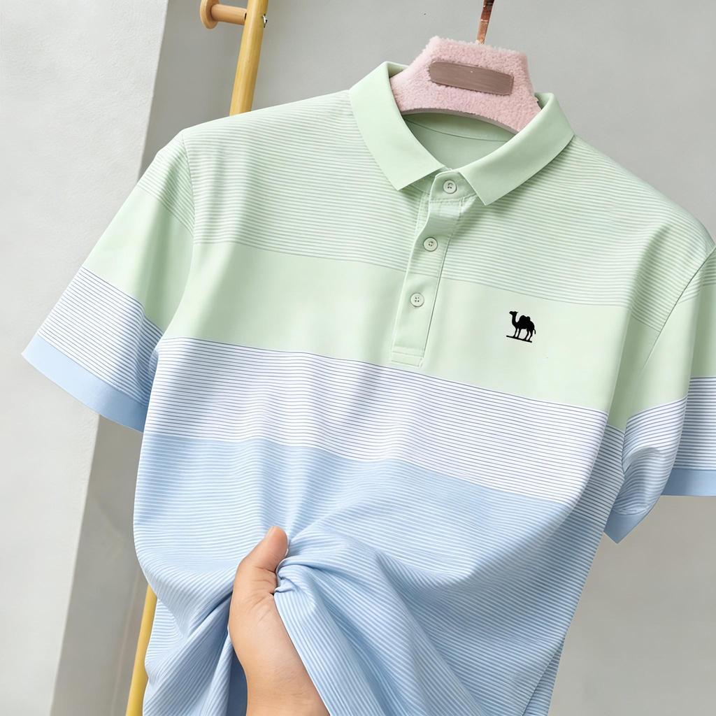 แฟชั่น Camel Polo Macaron สี Palette ผู้ชายเสื้อผ้าลําลองทุกวันเสื้อยืดคอปก Splice Minima Feel High-